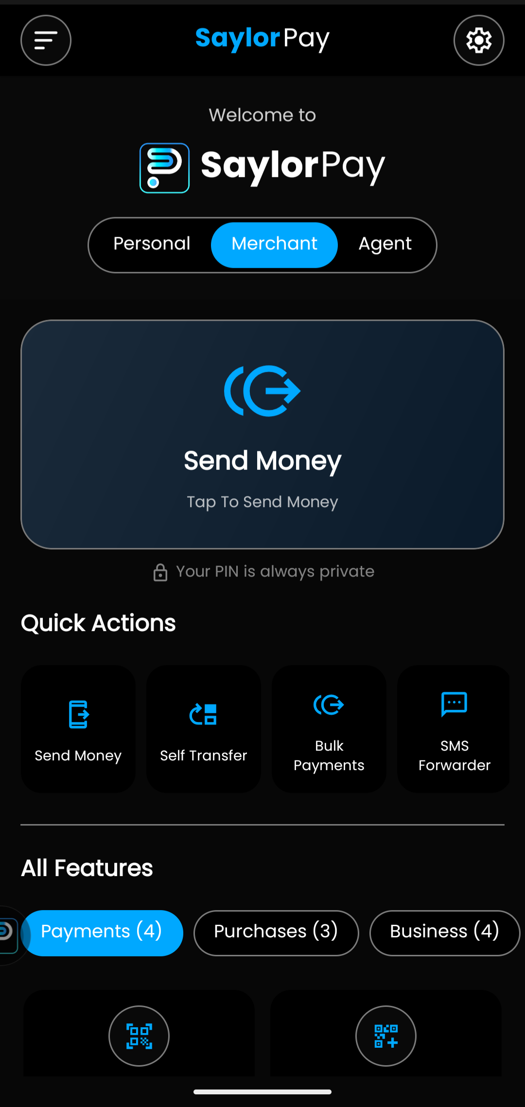 SaylorPay mobile app interface